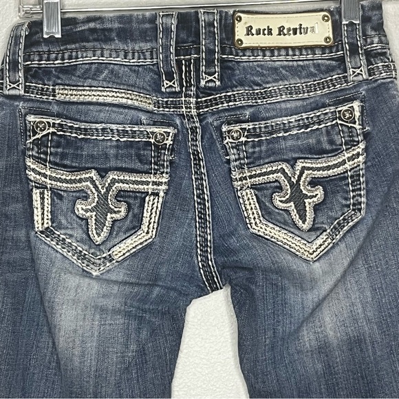 Rock Revival Jacklyn Boot Jeans Women 26 Blue Embellished Inseam 32 - Picture 11 of 13